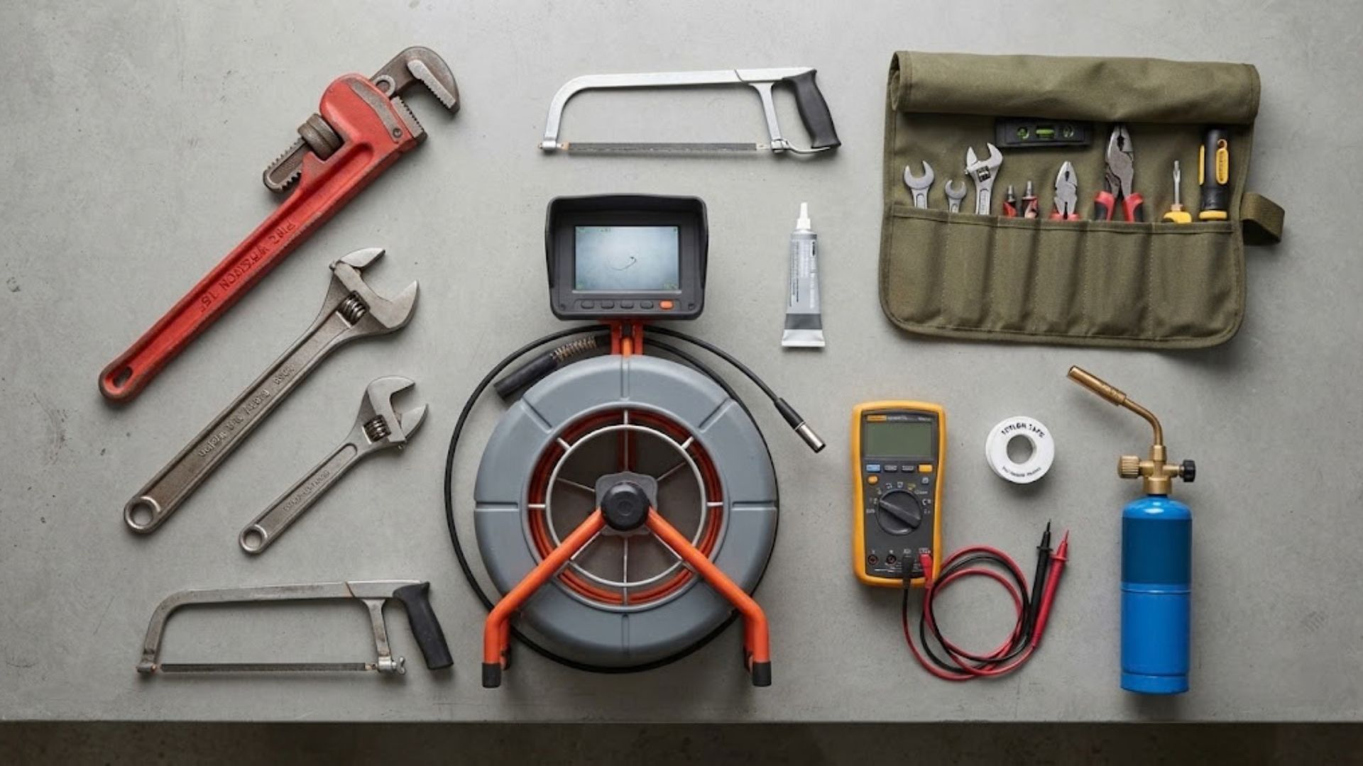 Plumbing tools and equipment used for residential service calls